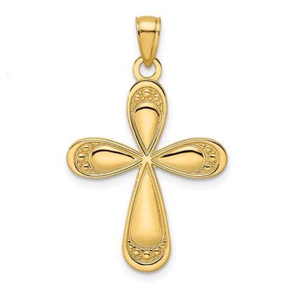 14K Gelbgold Polierter Fantasie-Tropfen-Kreuz-Anhänger
