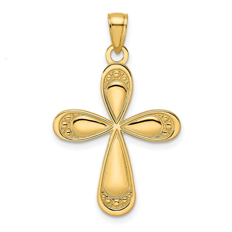 14K Gelbgold Polierter Fantasie-Tropfen-Kreuz-Anhänger