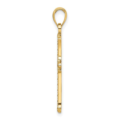 14K Gelbgold Kreuzanhänger mit polierten und strukturierten spitzen Enden, Fantasie-Design
