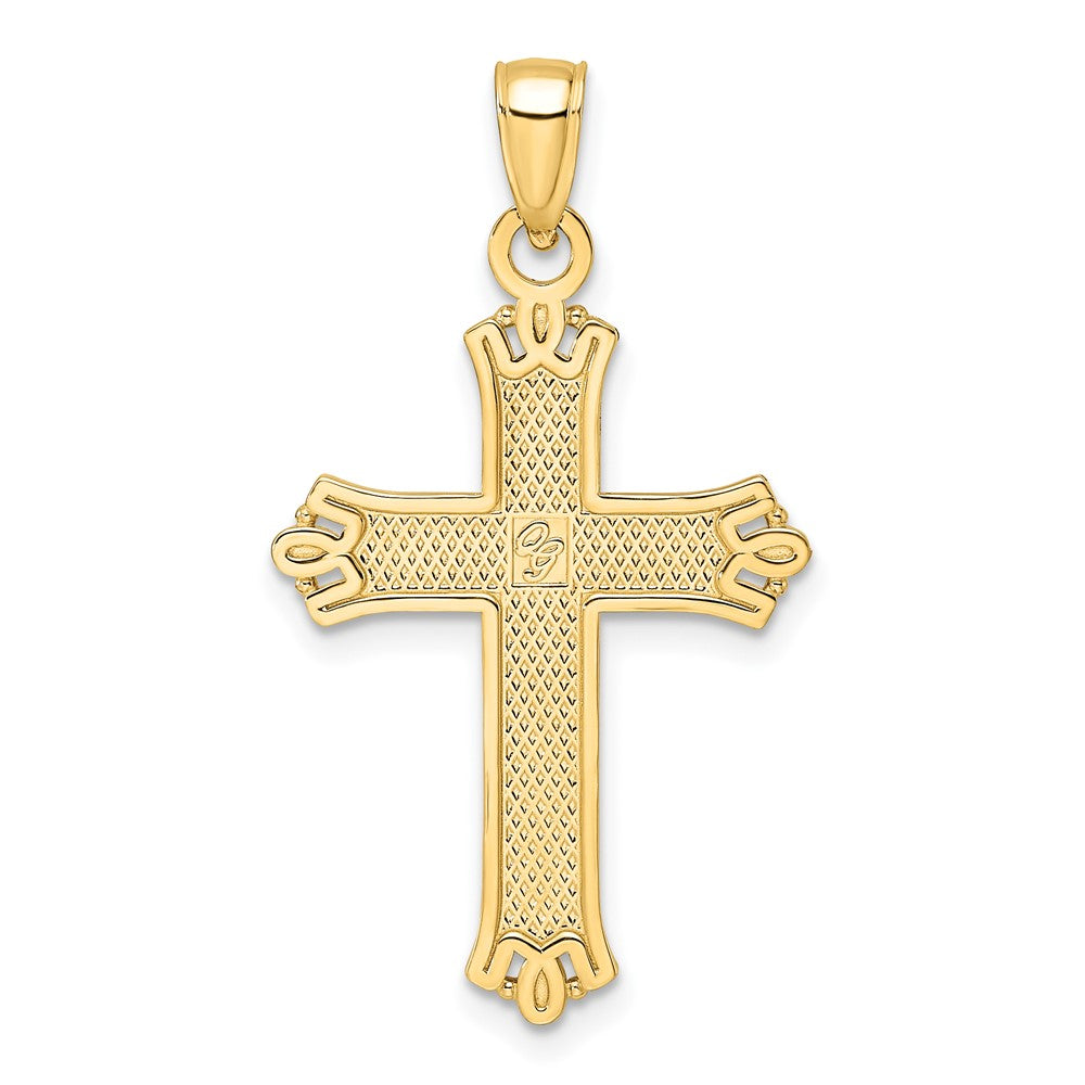 14K Gelbgold Kreuzanhänger mit polierten und strukturierten spitzen Enden, Fantasie-Design