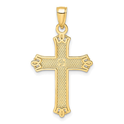 14K Gelbgold Kreuzanhänger mit polierten und strukturierten spitzen Enden, Fantasie-Design