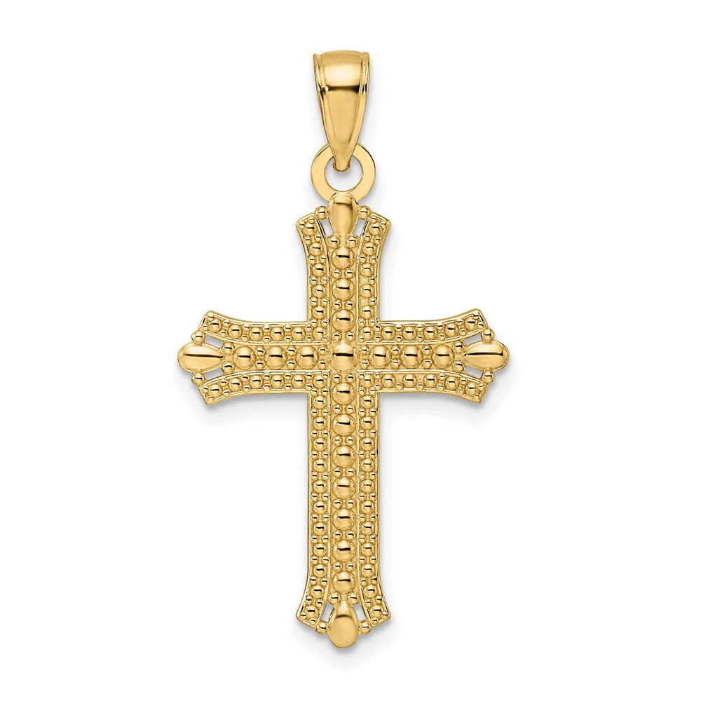 14K Gelbgold Kreuzanhänger mit polierten und strukturierten spitzen Enden, Fantasie-Design