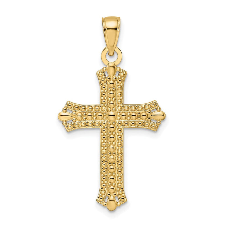 14K Gelbgold Kreuzanhänger mit polierten und strukturierten spitzen Enden, Fantasie-Design