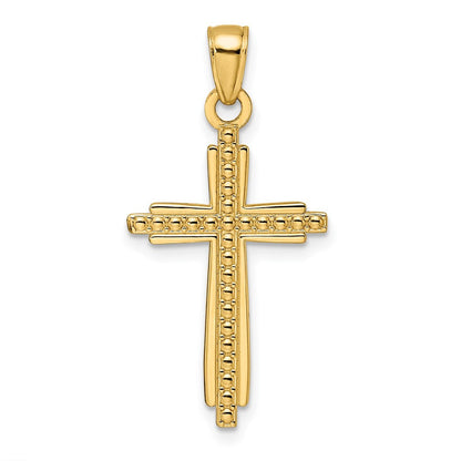 14K Gelbgold Poliert & Strukturiert Fantasie-Kreuz-Anhänger