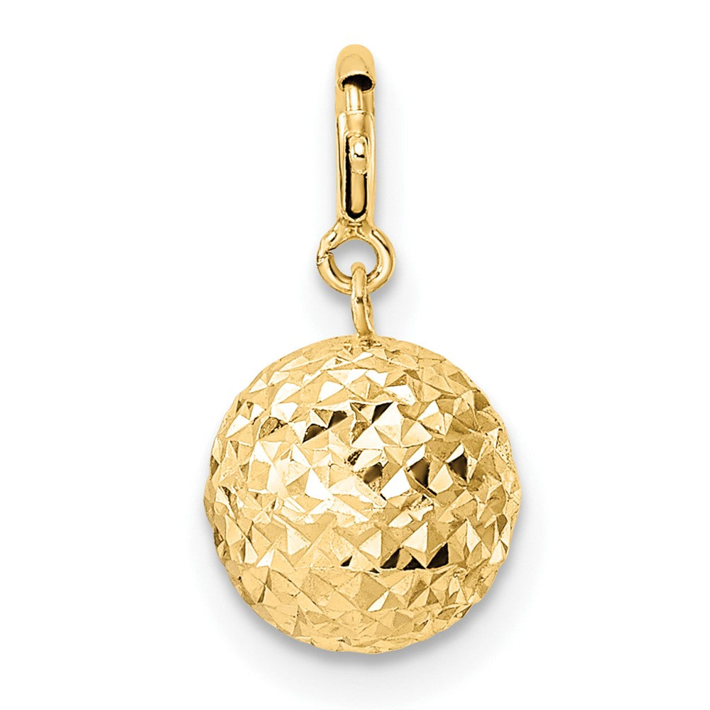 14K Gelbgold Diamantiert Kugel mit Federring Verschluss Charm