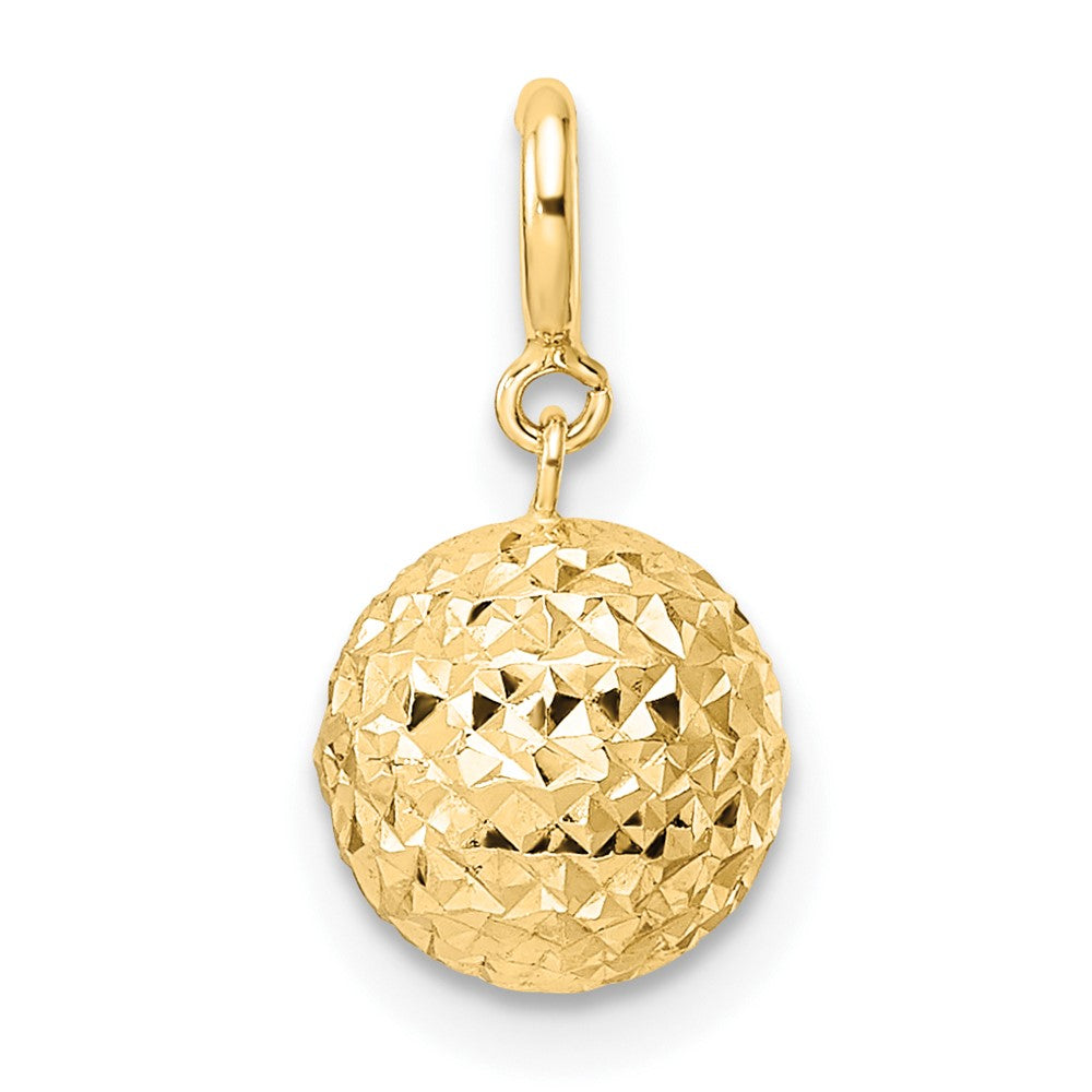 14K Gelbgold Diamantiert Kugel mit Federring Verschluss Charm