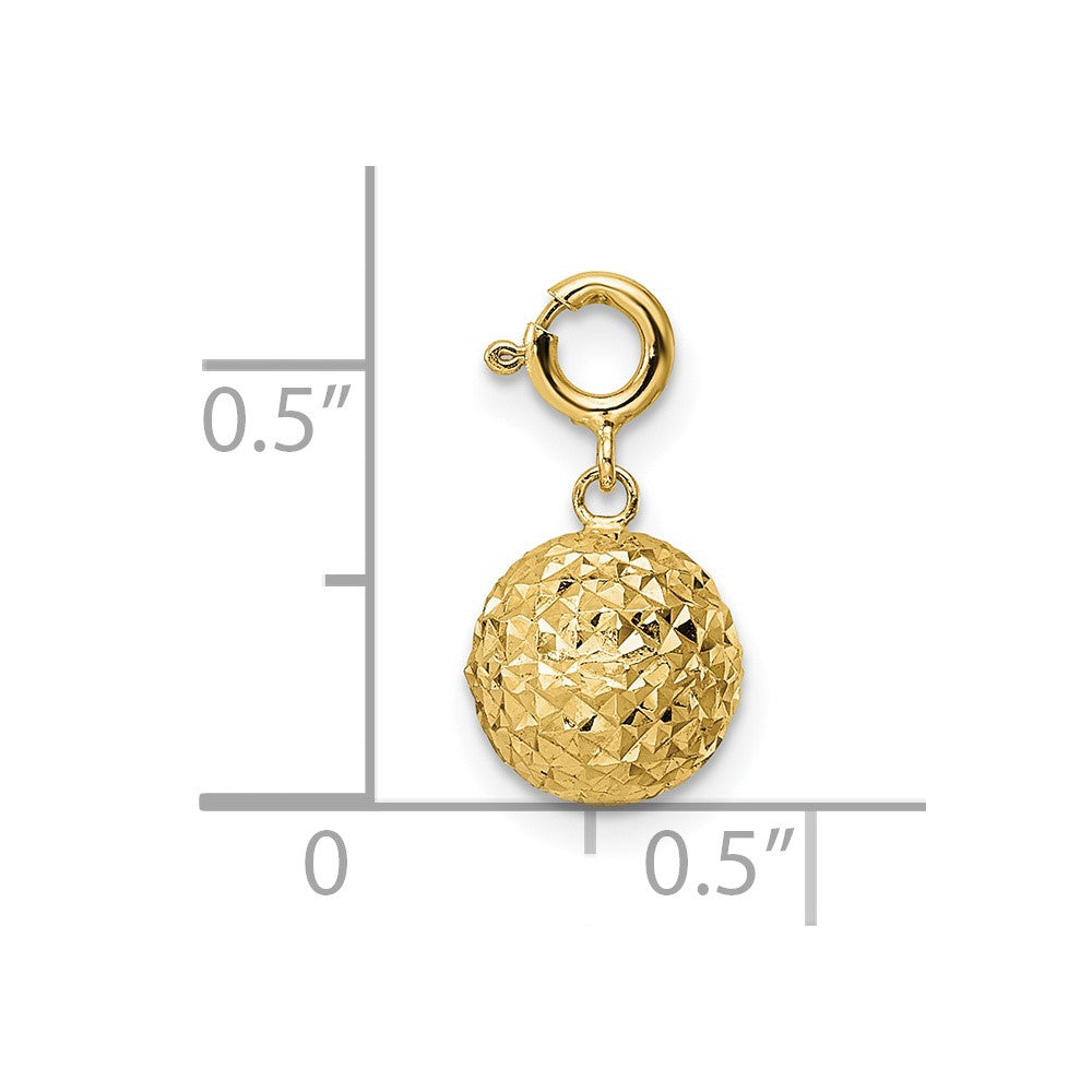 14K Gelbgold Diamantiert Kugel mit Federring Verschluss Charm