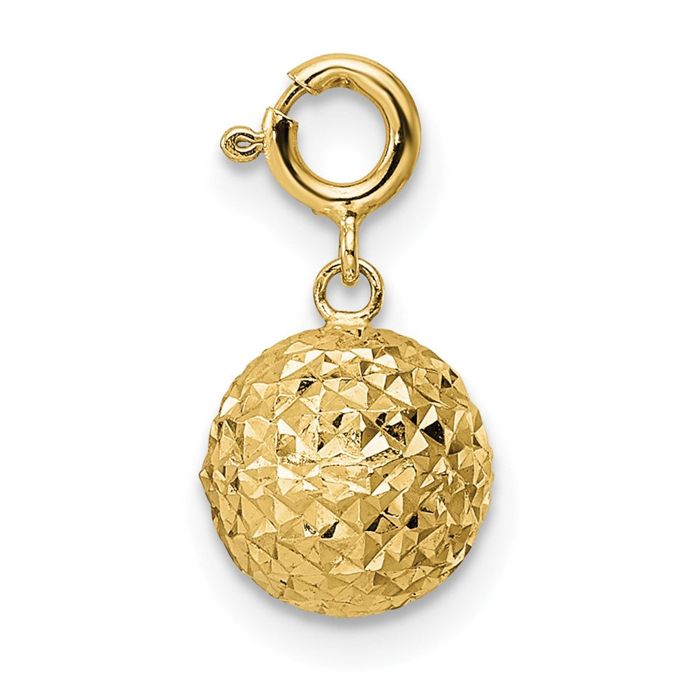 14K Gelbgold Diamantiert Kugel mit Federring Verschluss Charm