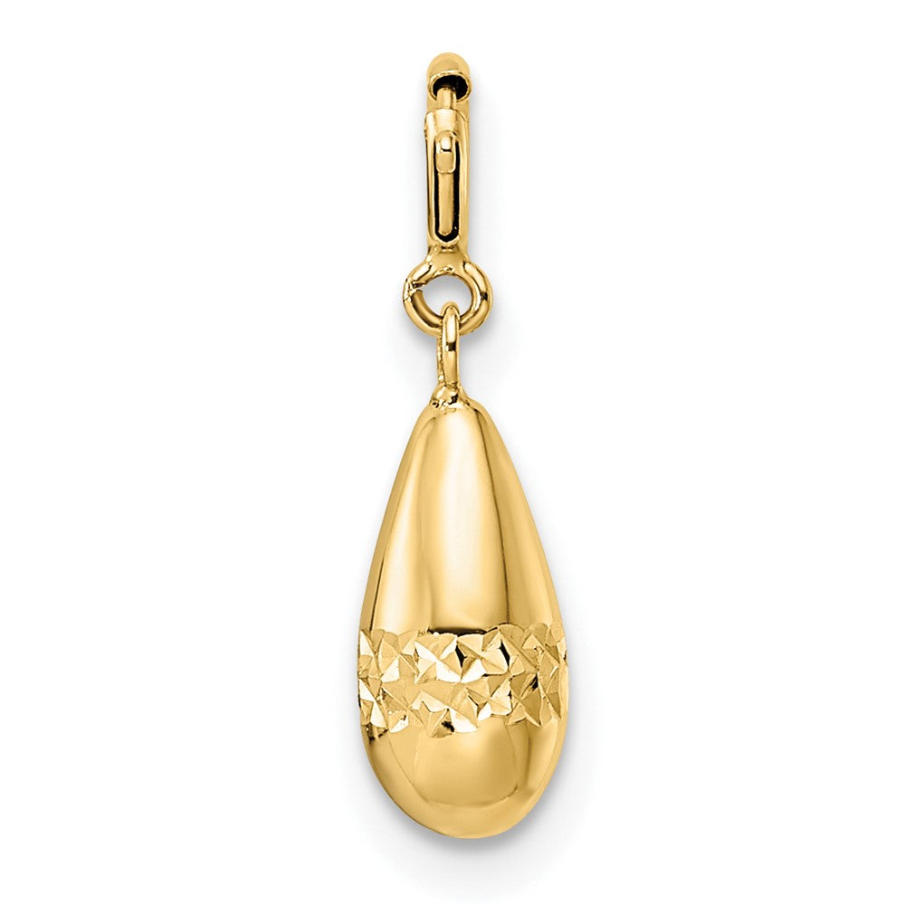14K Gelbgold Poliert Diamantiert Tropfen mit Federring Verschluss Charm