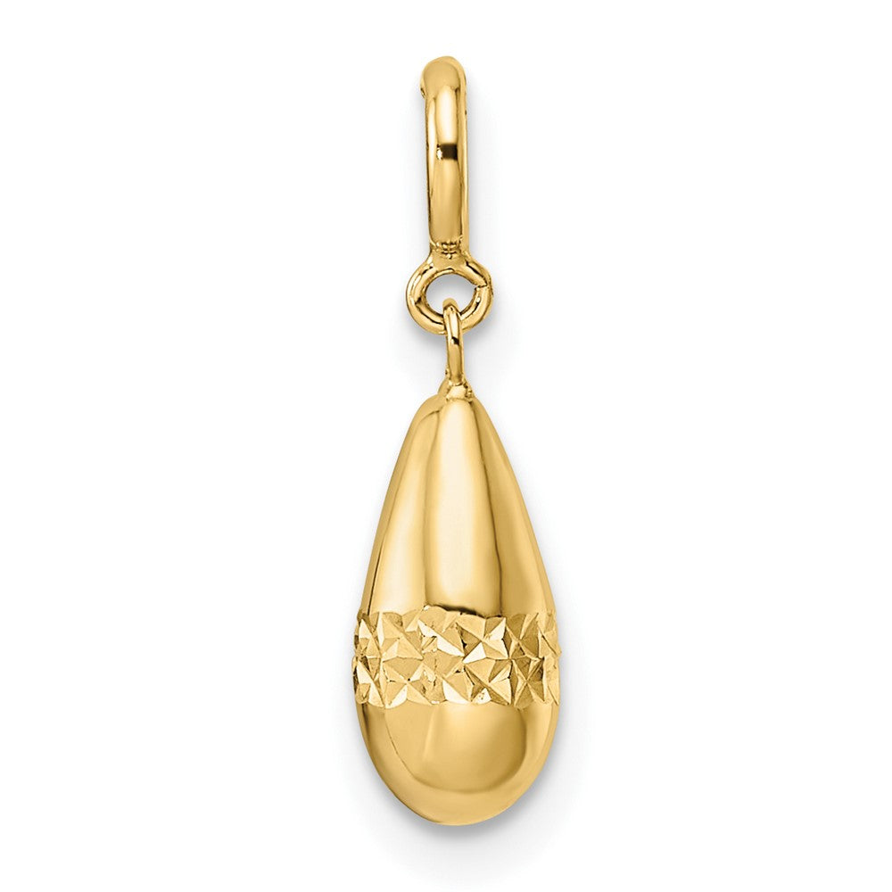 14K Gelbgold Poliert Diamantiert Tropfen mit Federring Verschluss Charm