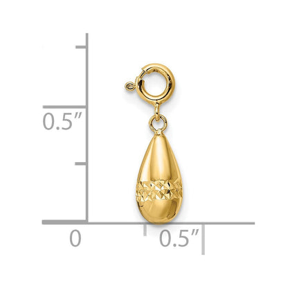 14K Gelbgold Poliert Diamantiert Tropfen mit Federring Verschluss Charm