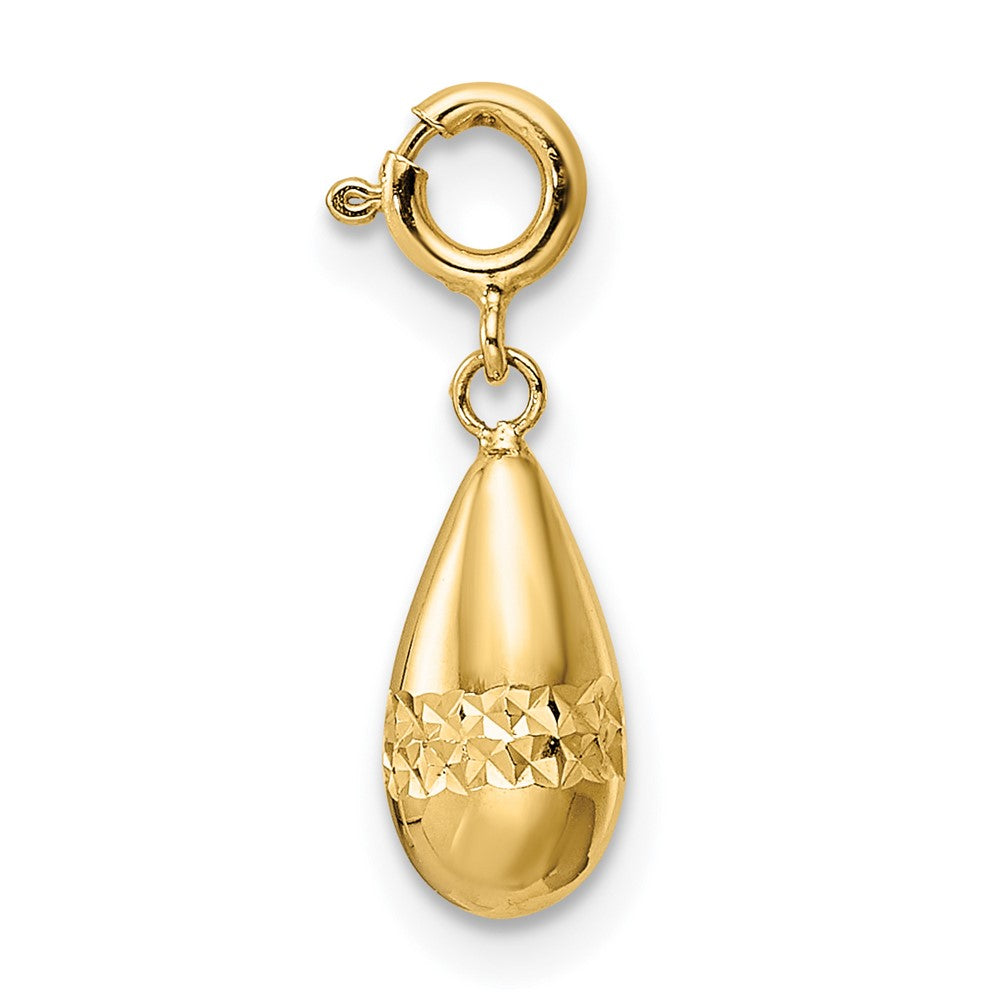 14K Gelbgold Poliert Diamantiert Tropfen mit Federring Verschluss Charm
