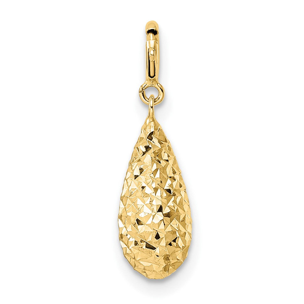 14K Gelbgold Diamantiert Tropfen mit Federring Verschluss Charm