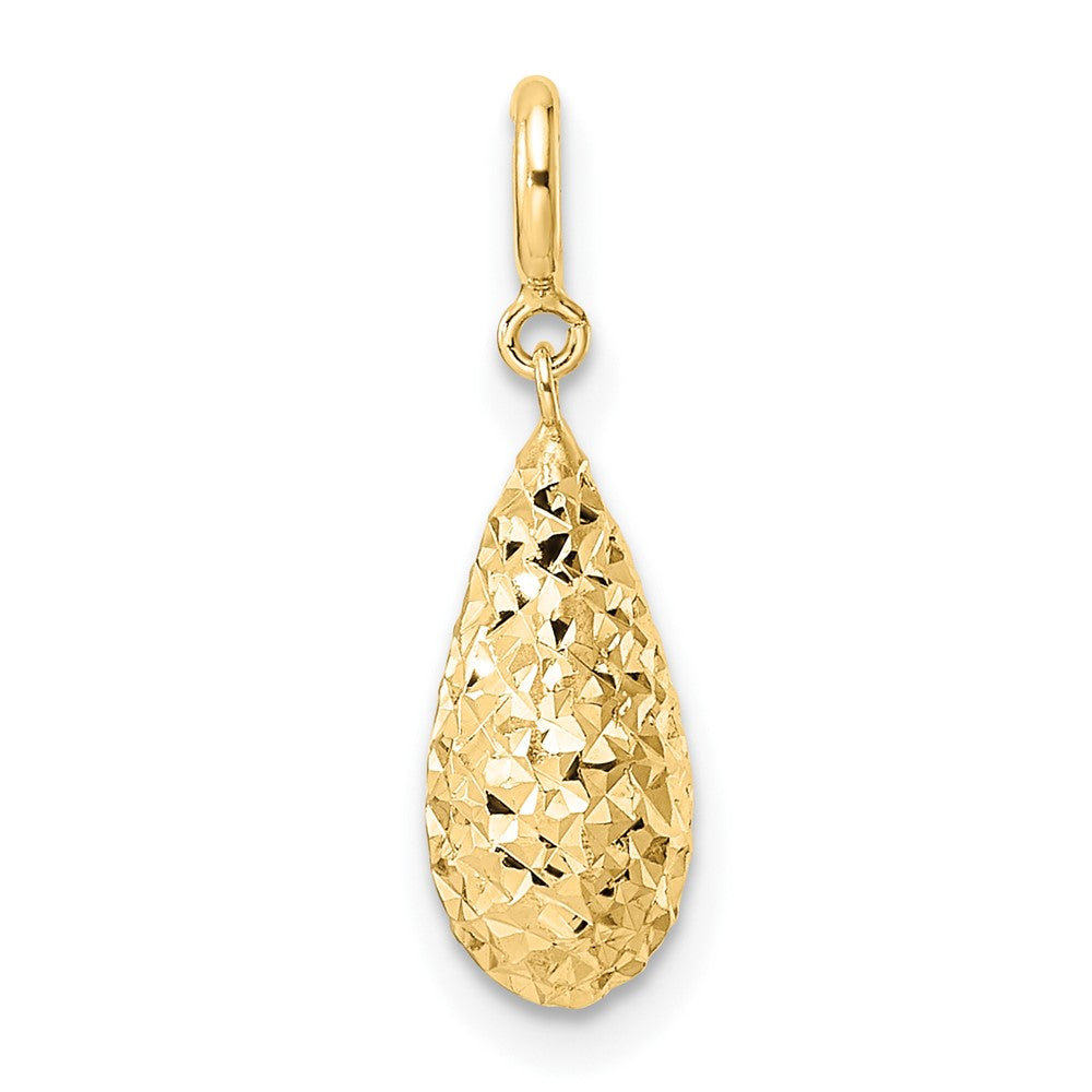 14K Gelbgold Diamantiert Tropfen mit Federring Verschluss Charm