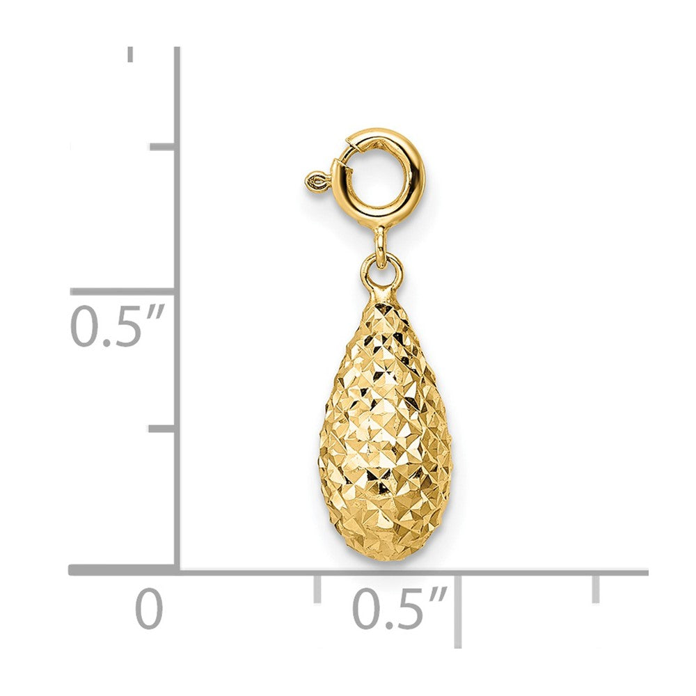 14K Gelbgold Diamantiert Tropfen mit Federring Verschluss Charm