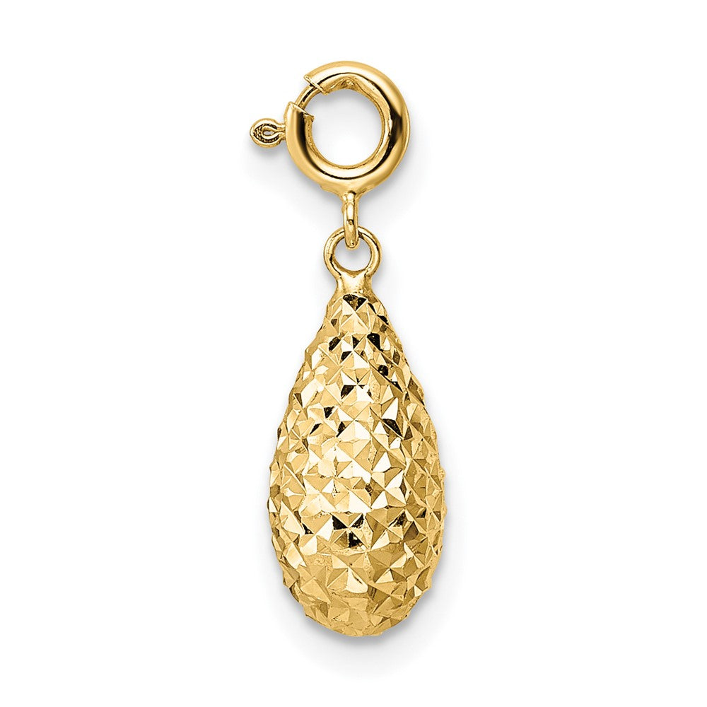 14K Gelbgold Diamantiert Tropfen mit Federring Verschluss Charm