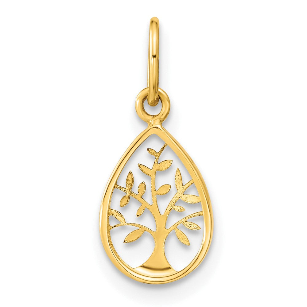 14K Gelbgold Poliert Tropfen Baum Of Leben Anhänger