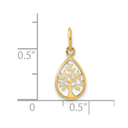 14K Gelbgold Poliert Tropfen Baum Of Leben Anhänger