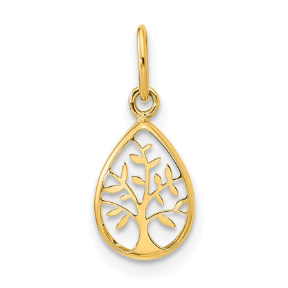 14K Gelbgold Poliert Tropfen Baum Of Leben Anhänger