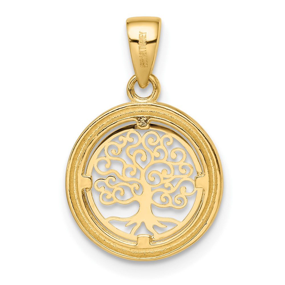 14K Gelbgold Poliert Baum Of Leben Kreis Anhänger