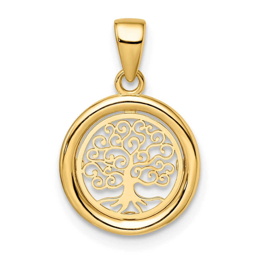 14K Gelbgold Poliert Baum Of Leben Kreis Anhänger