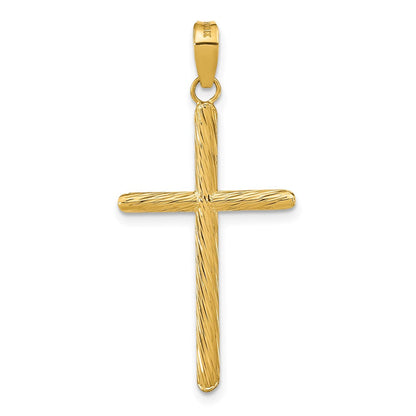 14K Gelbgold Poliert & Strukturiert Fantasie Kreuz Anhänger