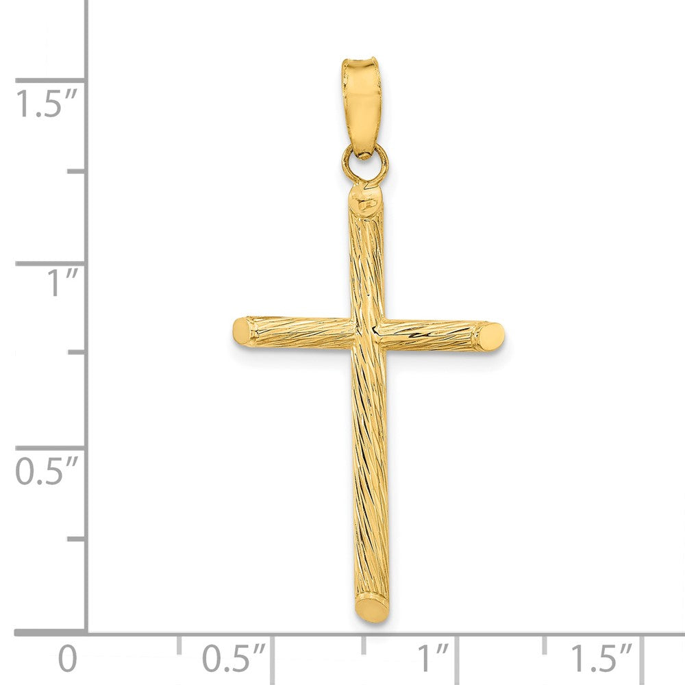 14K Gelbgold Poliert & Strukturiert Fantasie Kreuz Anhänger