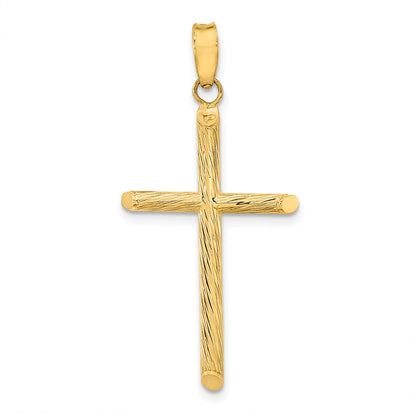 14K Gelbgold Poliert & Strukturiert Fantasie Kreuz Anhänger