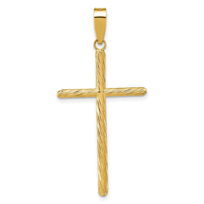 14K Gelbgold Poliert & Strukturiert Fantasie Kreuz Anhänger