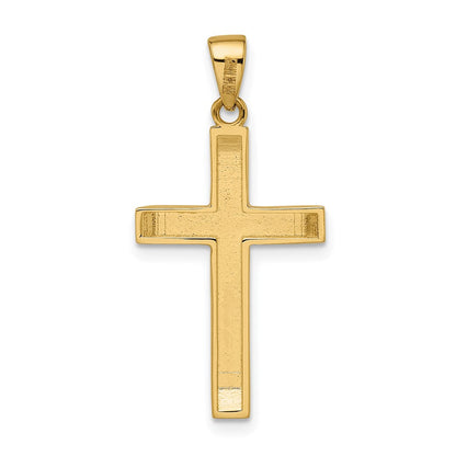 14K Gelbgold Satiniert/Poliert Facettierter Mittelgroßer Lateinischer Kreuz-Anhänger