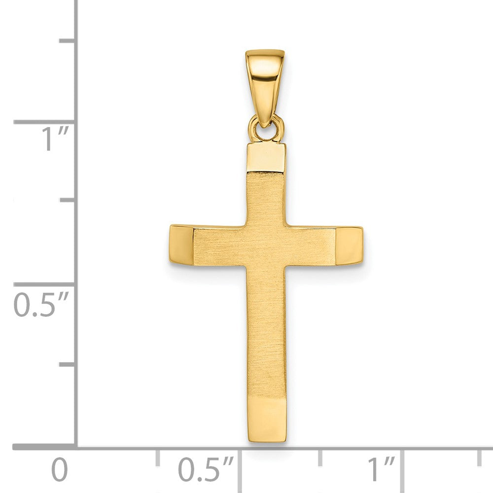 14K Gelbgold Satiniert/Poliert Facettierter Mittelgroßer Lateinischer Kreuz-Anhänger