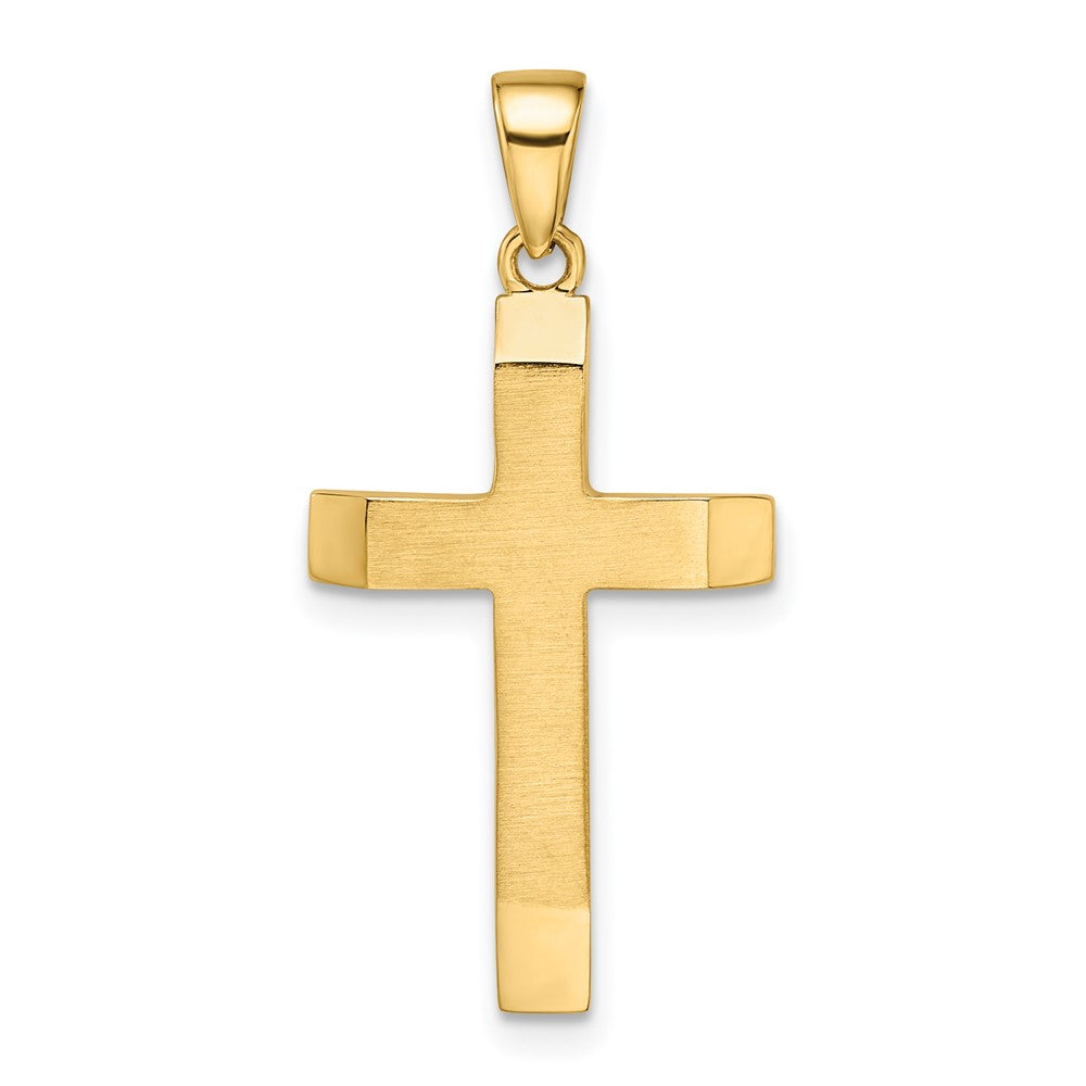 14K Gelbgold Satiniert/Poliert Facettierter Mittelgroßer Lateinischer Kreuz-Anhänger
