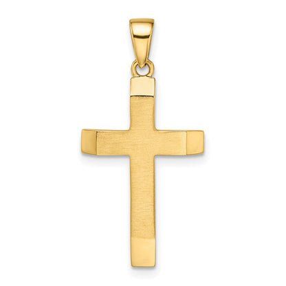 14K Gelbgold Satiniert/Poliert Facettierter Mittelgroßer Lateinischer Kreuz-Anhänger