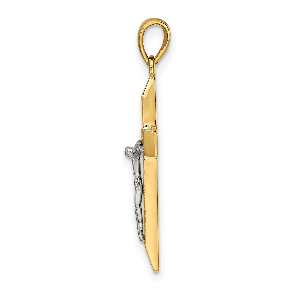 14K Bicolor Gold Polierter und Texturierter Kruzifix-Anhänger