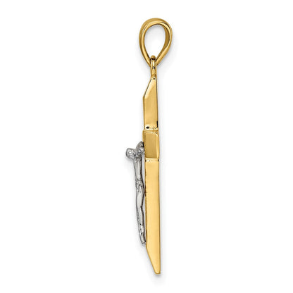 14K Bicolor Gold Polierter und Texturierter Kruzifix-Anhänger