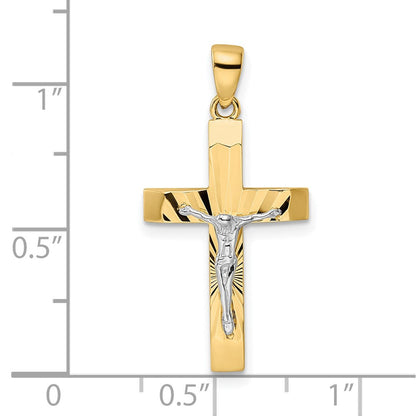 14K Bicolor Gold Polierter und Texturierter Kruzifix-Anhänger