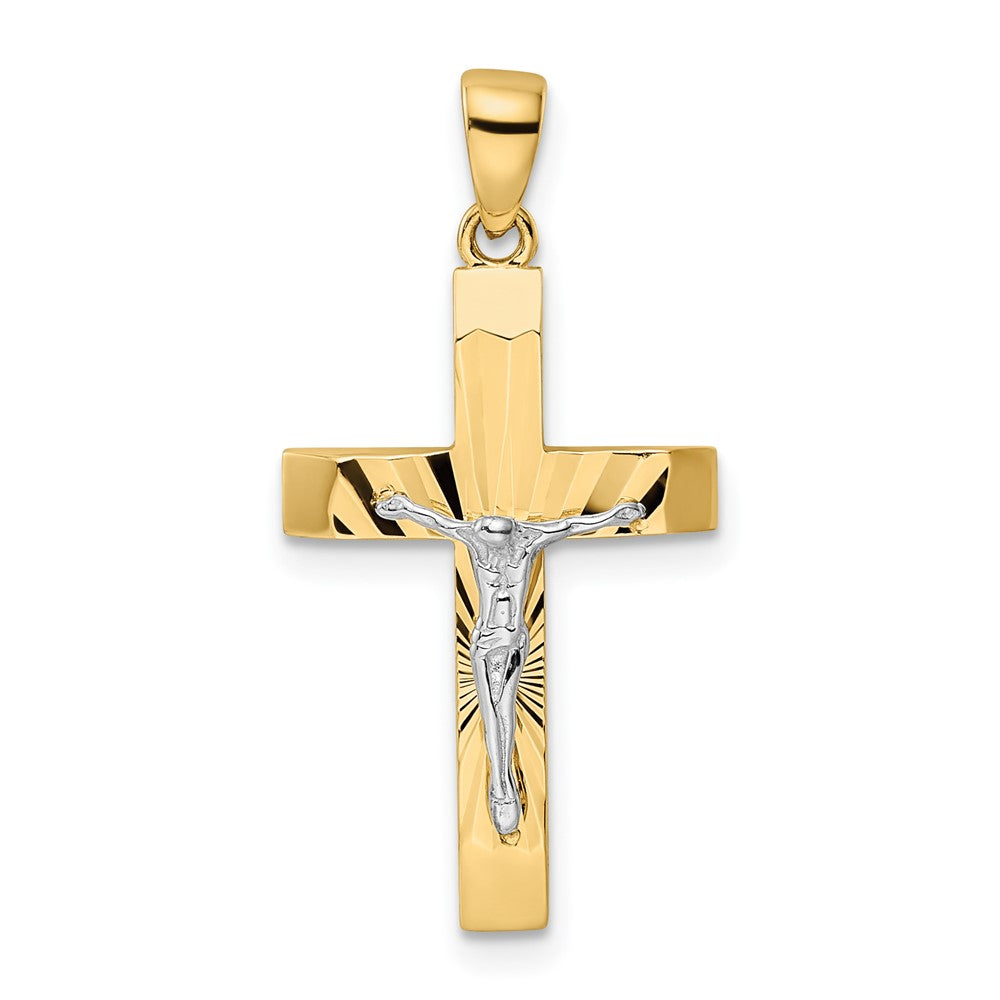 14K Bicolor Gold Polierter und Texturierter Kruzifix-Anhänger
