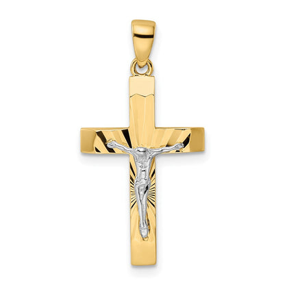 14K Bicolor Gold Polierter und Texturierter Kruzifix-Anhänger