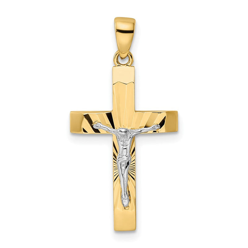 14K Bicolor Gold Polierter und Texturierter Kruzifix-Anhänger