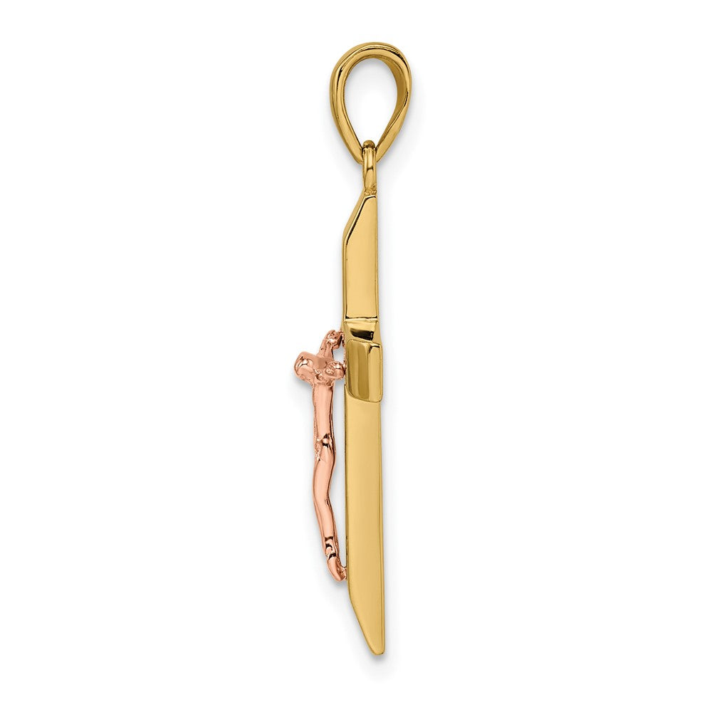 14K Bicolor-Gold Gelbgold und Roségold mit Weiß-Rhodinierung Facettiertes Großes Kruzifix-Anhänger