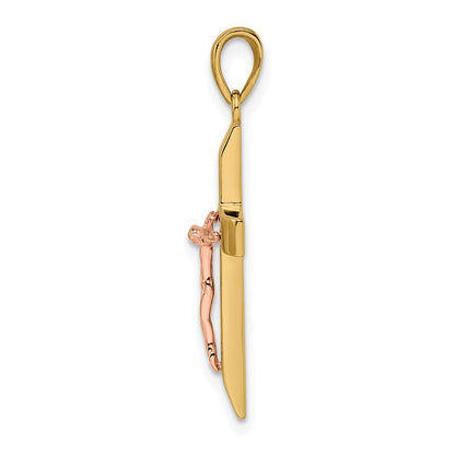 14K Bicolor-Gold Gelbgold und Roségold mit Weiß-Rhodinierung Facettiertes Großes Kruzifix-Anhänger
