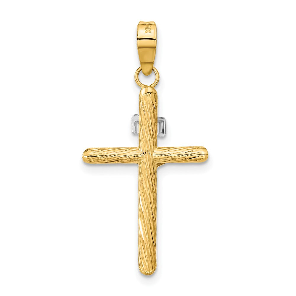 14K Gelb & Rhodium mit Weiß Rhod Poliert Strukturiert Inri Kruzifix Kreuz Anhänger