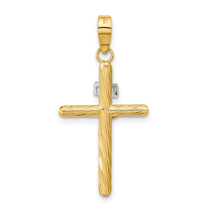 14K Gelb & Rhodium mit Weiß Rhod Poliert Strukturiert Inri Kruzifix Kreuz Anhänger