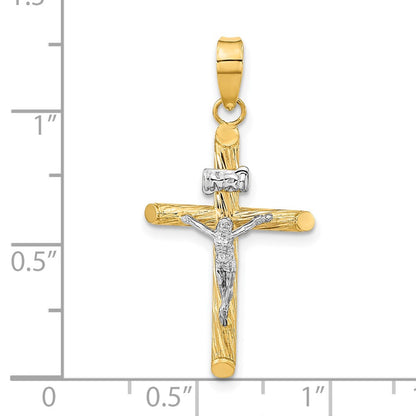 14K Gelb & Rhodium mit Weiß Rhod Poliert Strukturiert Inri Kruzifix Kreuz Anhänger