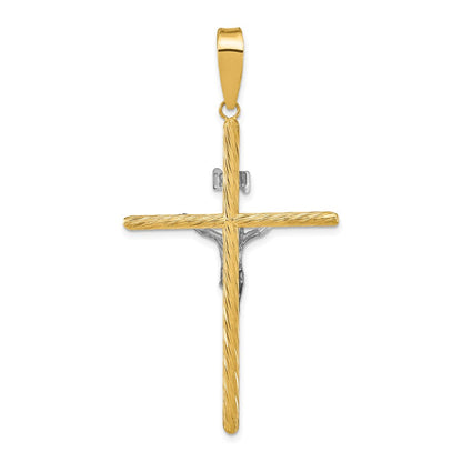 14K Gelb- und Rhodiumgold mit Weißrhodium, poliert und strukturiert, INRI-Kruzifix-Kreuzanhänger