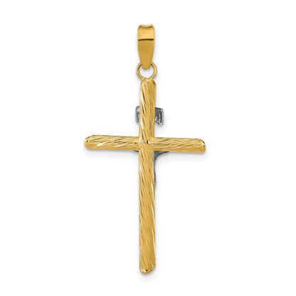 14K Gelb & Rhodium mit Weiß Rhod Poliert Strukturiert Inri Kruzifix Kreuz Anhänger