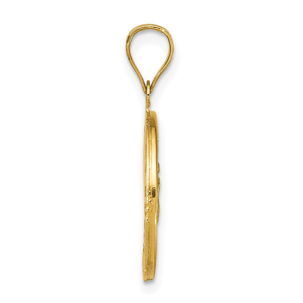 14K Gelb & Rhodium Rose und Weiß-beschichtet Poliert Zirkonia Baguettes Mary Rund Anhänger