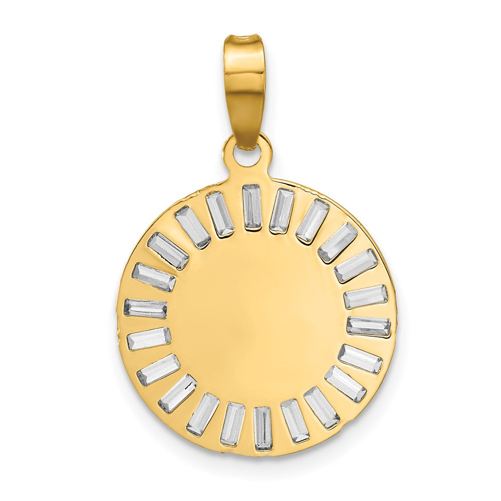14K Gelb & Rhodium Rose und Weiß-beschichtet Poliert Zirkonia Baguettes Mary Rund Anhänger