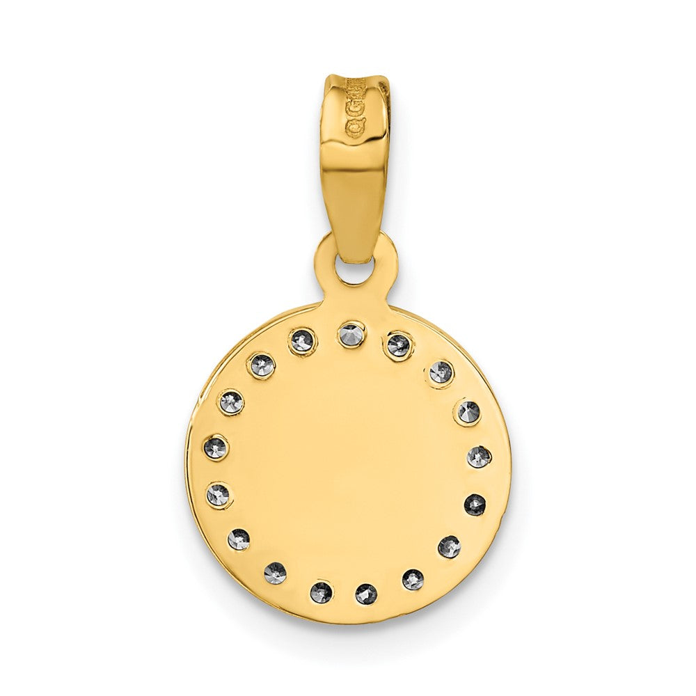 14K Gelb & Rhodium Rose und Weiß Poliert Zirkonia Mary Rund Anhänger