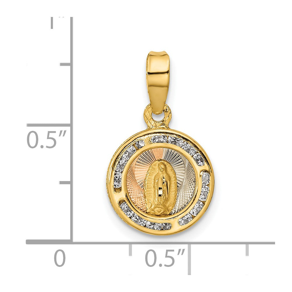 14K Gelb & Rhodium Rose und Weiß Poliert Zirkonia Mary Rund Anhänger